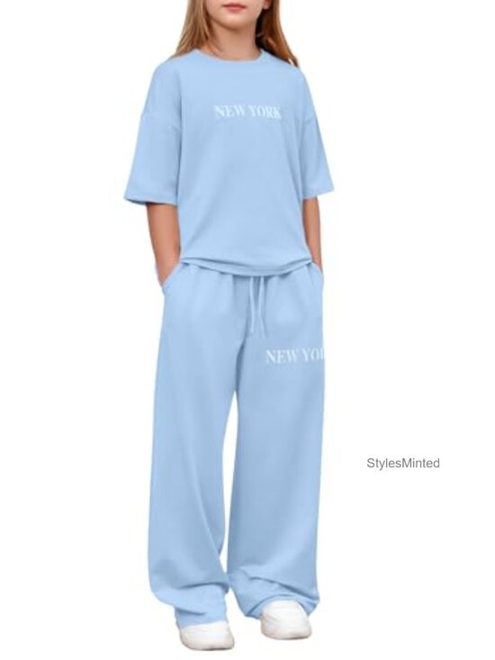 Other - Girls 2pc Loungewear Set 3/4 Sleeve Sweatshirt Loose Pants Pockets Soft